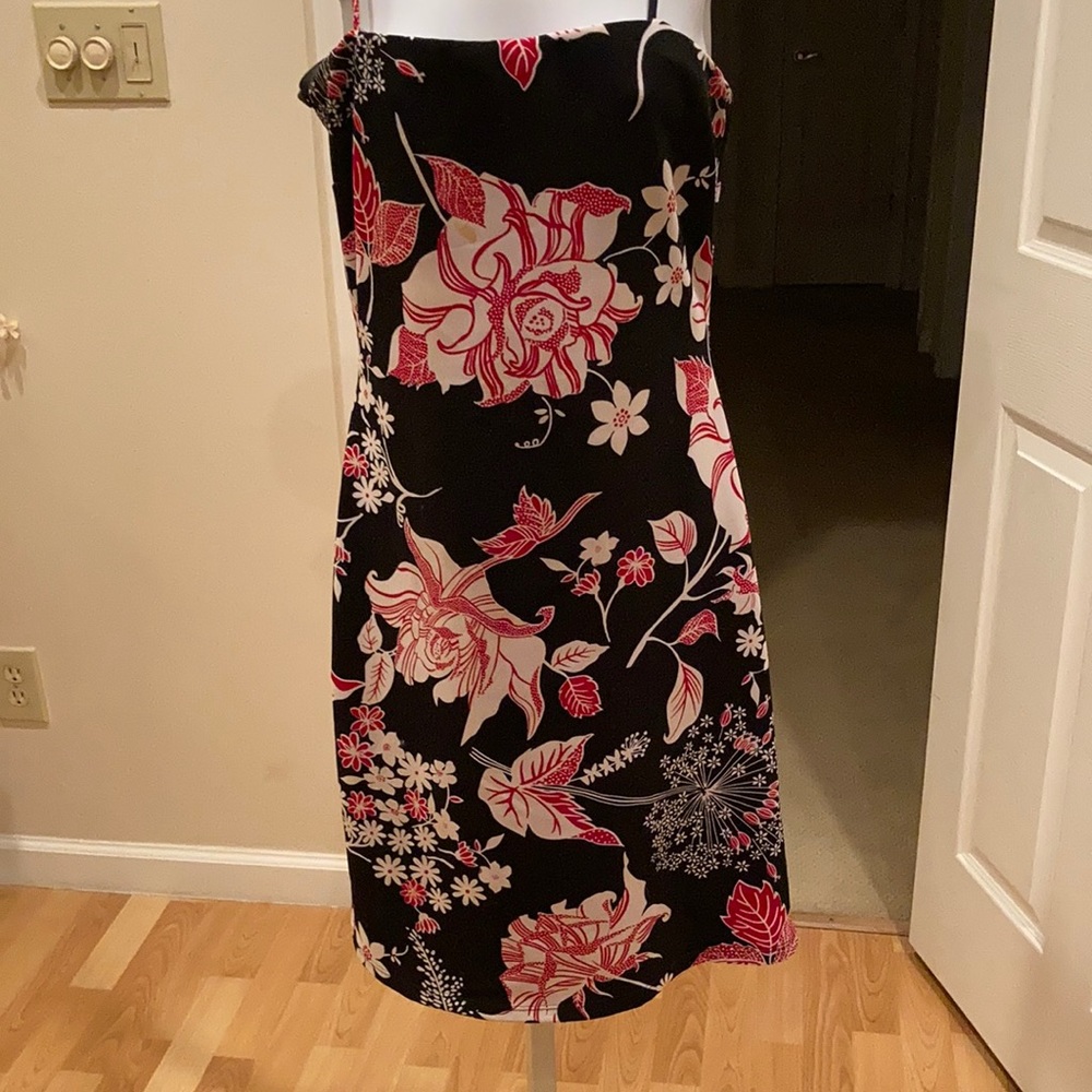Beautiful dress black with white and red floral pattern